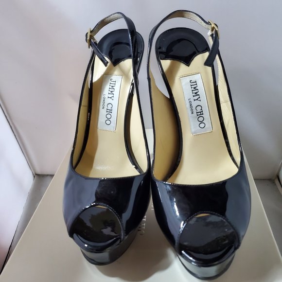 Jimmy Choo peep toe platform shoes sling back buckle fastenings Black 37… - Picture 10 of 13